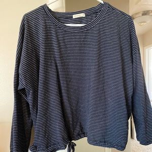Navy blue and white striped long sleeve tee